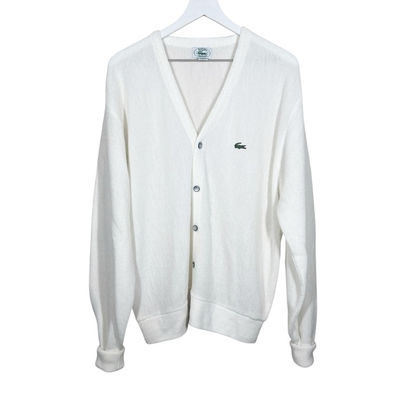 Vintage 1970'S Lacoste IZOD acrylic knit cardigan, men's size XL Oron Acrylic navy blue type Vintage Second Hand